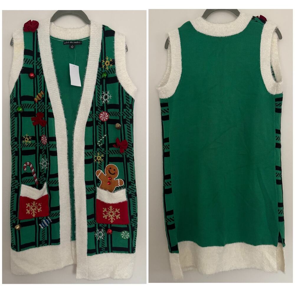 United States Sweaters Holiday Gingerbread, Bell, Bow Christmas Cardigan